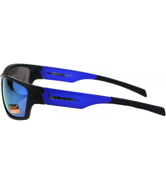 Rectangular Mens Xloop Sports Sunglasses Rubber End Wrap Around Comfort Shades - Black Blue - CN18K507DNZ $20.19