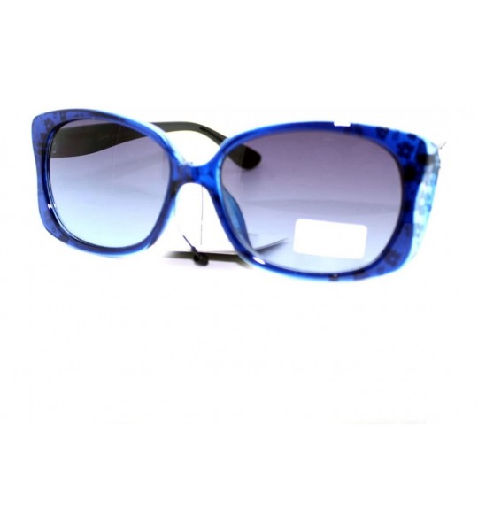 Rectangular Womens Narrow Floral Flower Print Bow Rectangular Thick Plastic Sunglasses - Blue - CS11YMEONCN $19.01