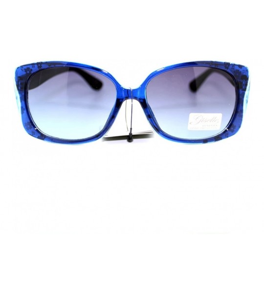 Rectangular Womens Narrow Floral Flower Print Bow Rectangular Thick Plastic Sunglasses - Blue - CS11YMEONCN $19.01