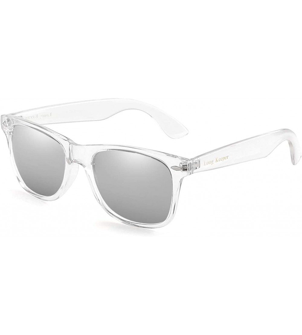 Square Polarized Sunglasses Classic Square Unisex Transparent Frame Glasses - Transparent Silver - C318GT4HI8G $19.30