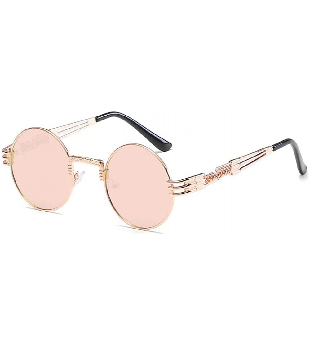 Round John Lennon Round Sunglasses Retro Steampunk Glasses Metal Frame - Rose Gold Pink - CB19685Q2T6 $23.03