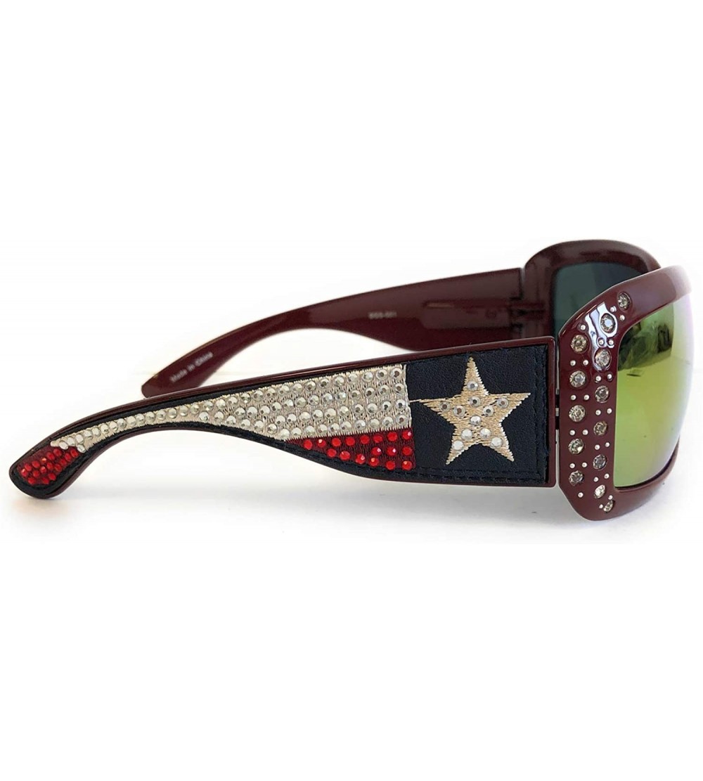 Wrap Sunglasses Womens Texas Lone Star State Flag Western Rhinestone UV400 - Red - CS11Y7DMLFZ $44.14