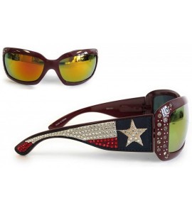 Wrap Sunglasses Womens Texas Lone Star State Flag Western Rhinestone UV400 - Red - CS11Y7DMLFZ $44.14