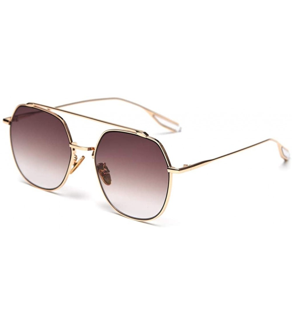 Square Korean Style Sunglasses Women Clear Color Square Sun Glasses for Men Metal Frame - Gold With Brown - CA18X2XC5A5 $21.71