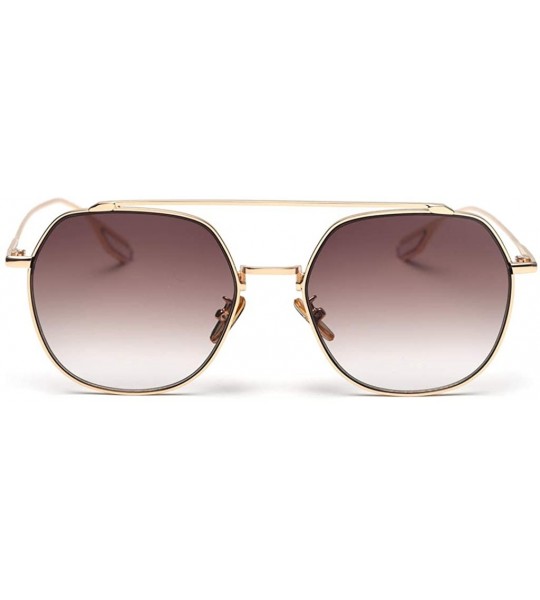 Square Korean Style Sunglasses Women Clear Color Square Sun Glasses for Men Metal Frame - Gold With Brown - CA18X2XC5A5 $21.71