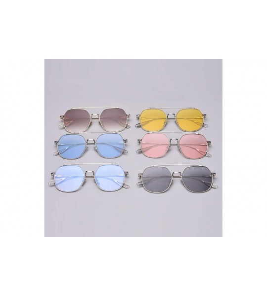 Square Korean Style Sunglasses Women Clear Color Square Sun Glasses for Men Metal Frame - Gold With Brown - CA18X2XC5A5 $21.71