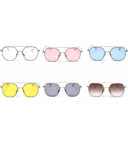 Square Korean Style Sunglasses Women Clear Color Square Sun Glasses for Men Metal Frame - Gold With Brown - CA18X2XC5A5 $21.71