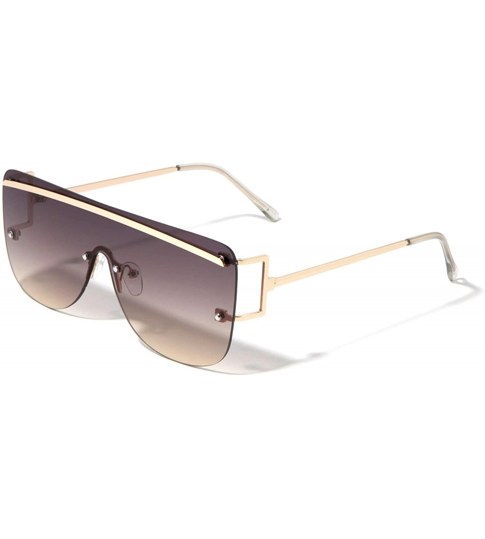 Shield Charleston Flat Top Rimless Round Shield Sunglasses - Brown - CW1974O3Q0E $27.41