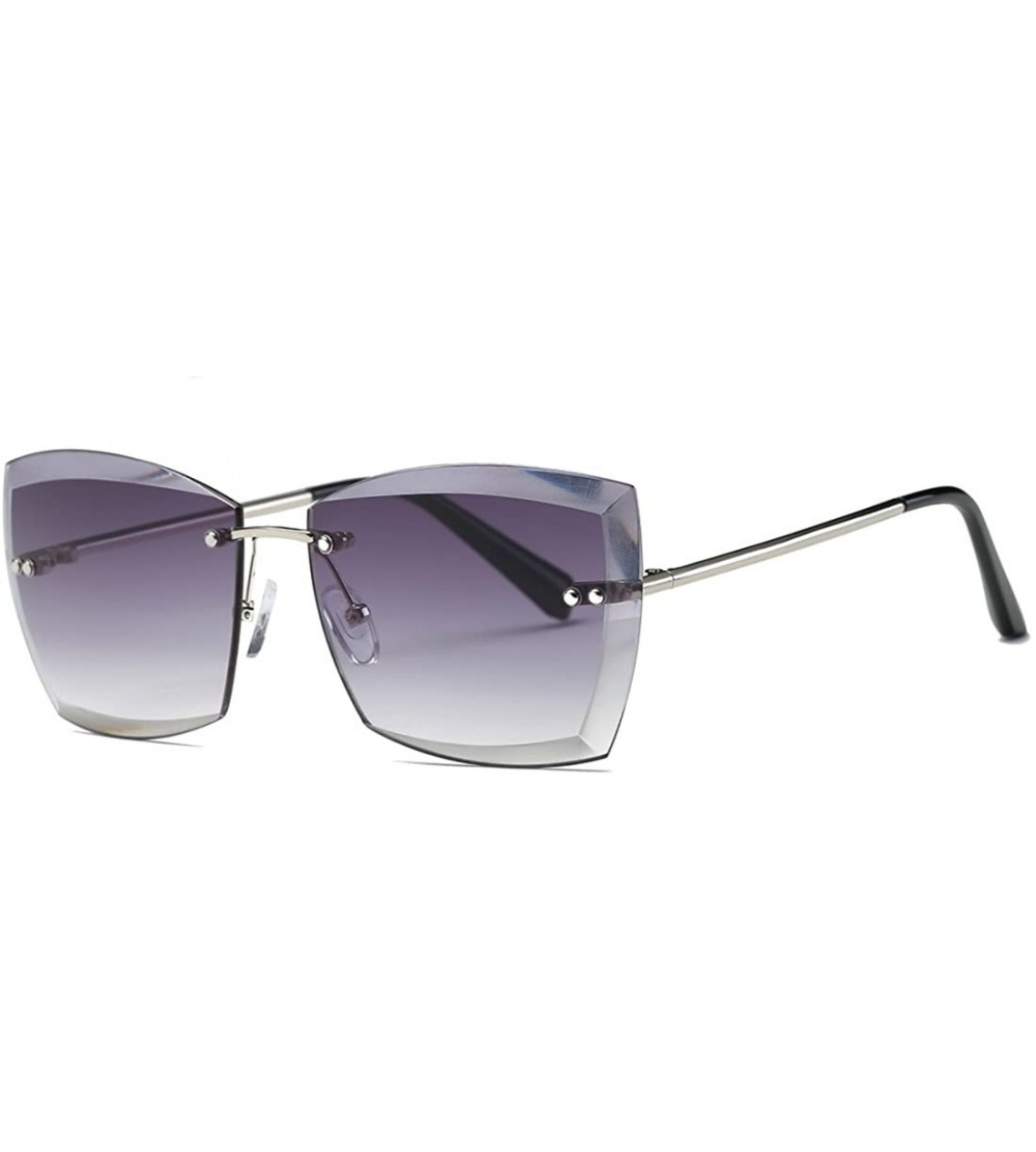 Oversized Sunglasses For Women Oversized Rimless Diamond Cutting Square Glasses AE0528 - Silver&gray - CH17YA6SY8L $25.43