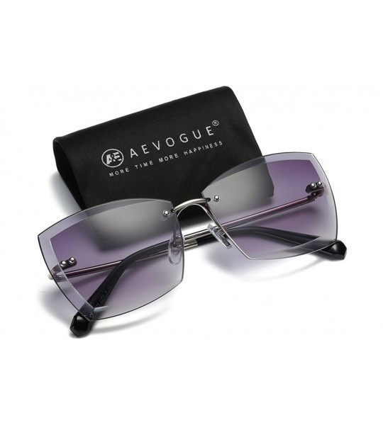 Oversized Sunglasses For Women Oversized Rimless Diamond Cutting Square Glasses AE0528 - Silver&gray - CH17YA6SY8L $25.43