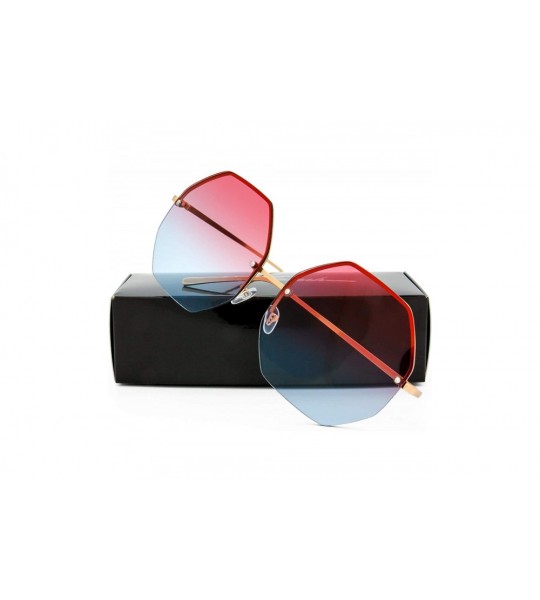 Square Fashion Designer Huge Hexagon Metal frame Ocean Colored Lens Sunglasses Gift Box - 1-gold - CQ185L84W52 $22.37