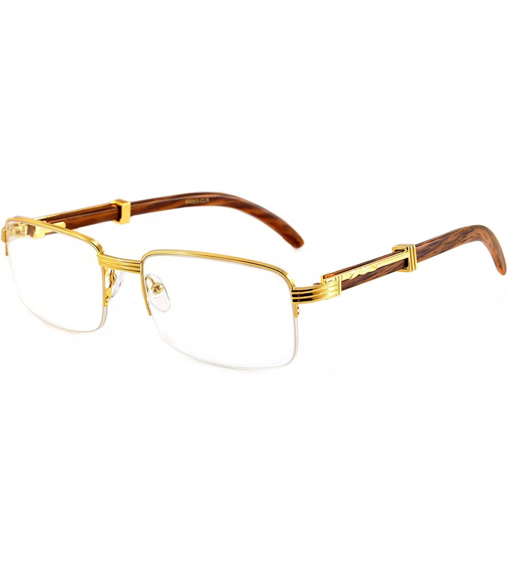 Semi-rimless Reading Glasses Vintage Semi-Rimless Metal & Wood Grain Reader New A258 - Gold Brown - C0195E9OMH8 $29.02