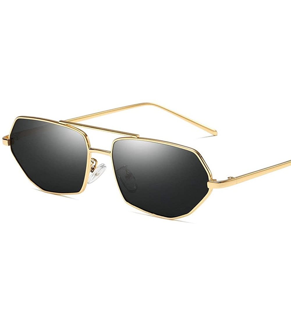 Rectangular 2019 Small Chic Rectangular Metal Frame Sunglasses Women Men Fashion Vintage Design UV400 NX - Gold&gray - CF18T8...