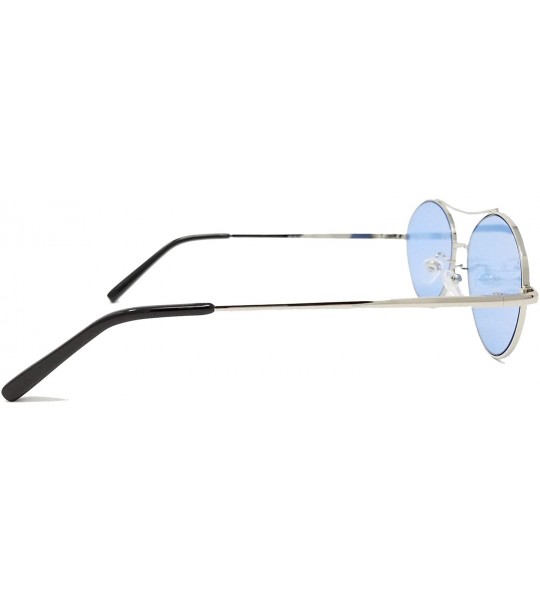 Oval Oval Wire Frame Color Flat Lens IL1017 - Silver/ Blue - C018LEHASNR $21.30