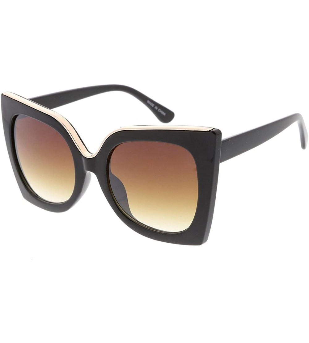 Oversized Heritage Modern "Tipsy" Thick Cat Eye Frame Sunglasses - Brown - CV18GYC4ZNK $17.92