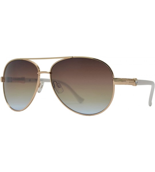 Square Womens Classic Aviator Sunglasses with Rhinestone Crystal - UV Protection - White + Brown Blue Lens - C61903T0MQX $23.51