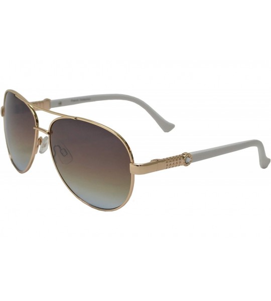 Square Womens Classic Aviator Sunglasses with Rhinestone Crystal - UV Protection - White + Brown Blue Lens - C61903T0MQX $23.51