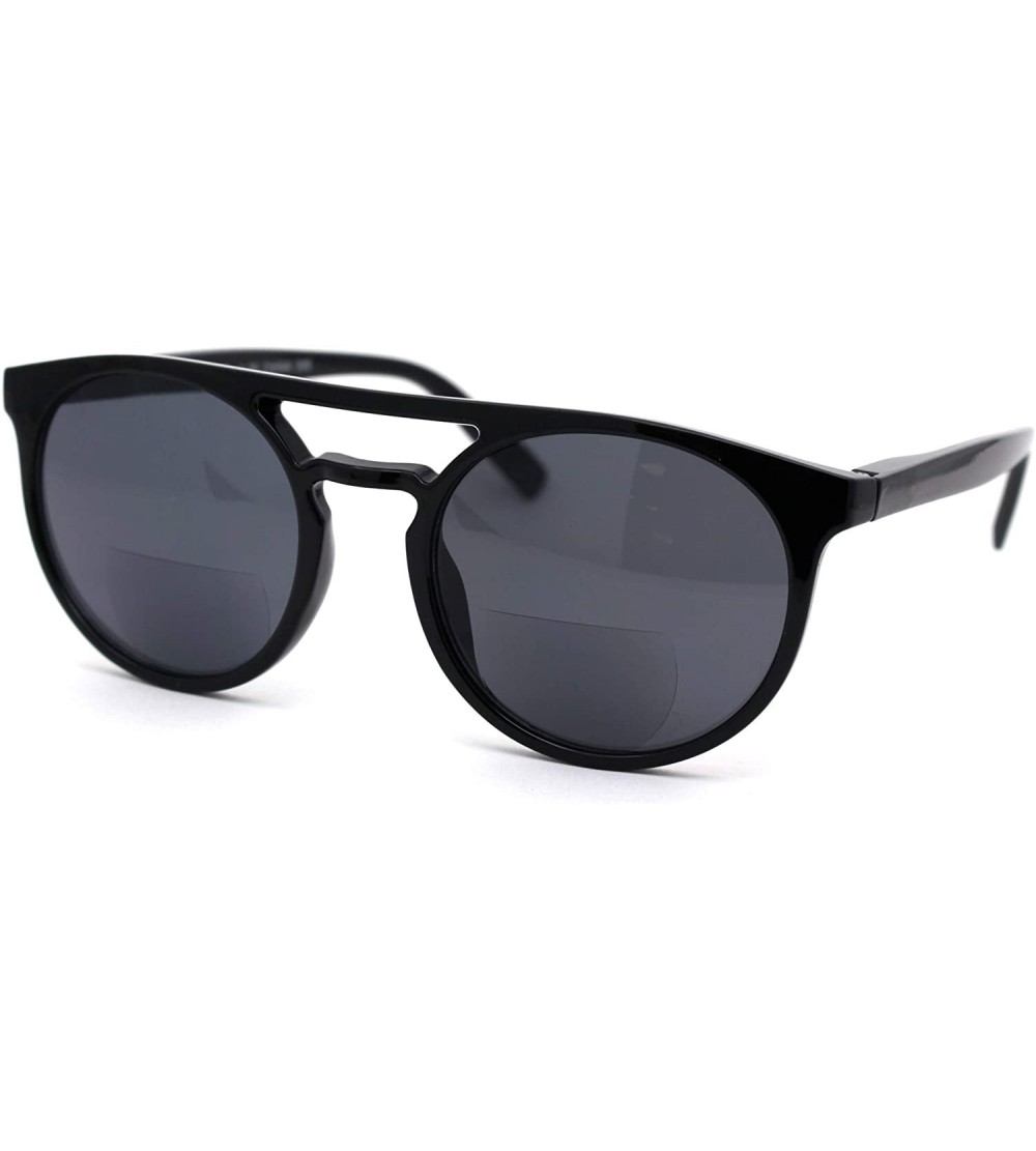 Round Flat Top Hipster Horn Rim Round Keyhole Bi-focal Reading Sunglasses - All Black - CA18X6YIYAM $26.34