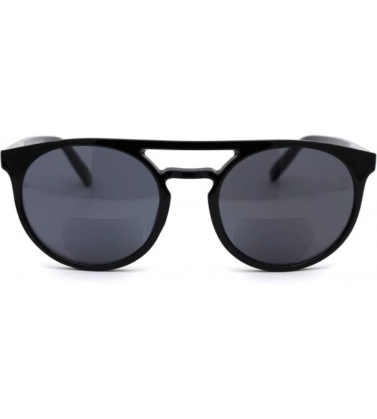 Round Flat Top Hipster Horn Rim Round Keyhole Bi-focal Reading Sunglasses - All Black - CA18X6YIYAM $26.34