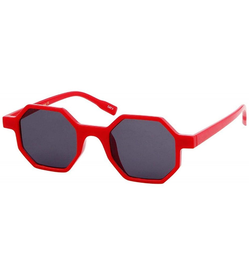 Round Fashion Octagon Leopard Sunglasses Women Vintage N Tortoiseshell Frame Sun Glasses Shades OM553B - C2 Red Gray - CZ197Y...