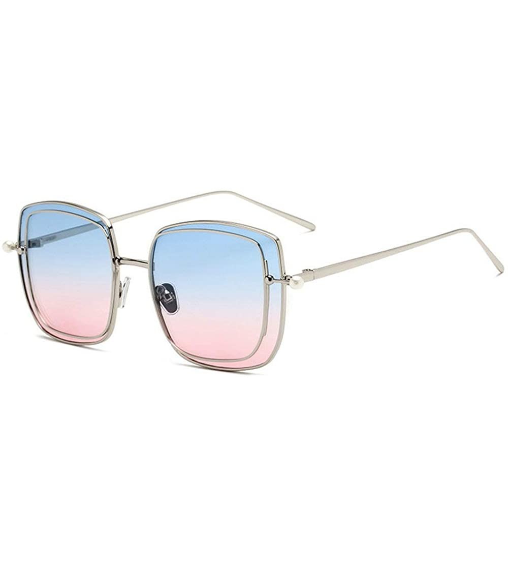 Square 2019 New Two-color lens sunglasses Brand Designer female double Frame Square men's pearls Glasses - CG18WOR2G6A $24.35