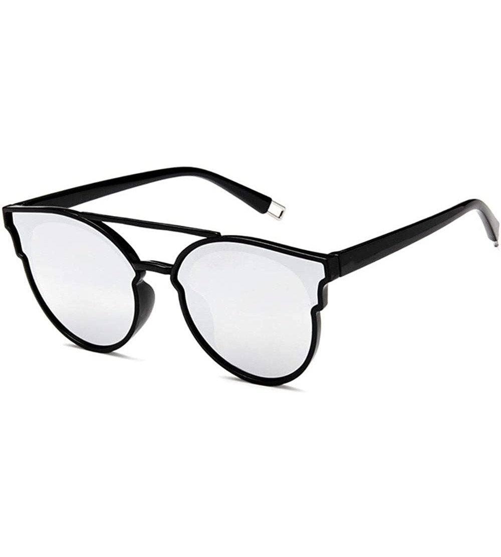 Cat Eye Women Fashion Round Cat Eye Sunglasses with Case UV400 Protection Beach - Black Frame/White Mercury Lens - CX18WTDALI...