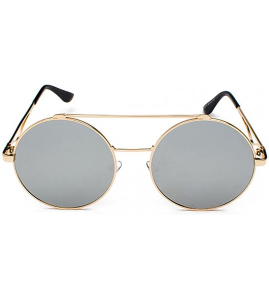 Rimless Men women Metal Round Sunglasses Slim frame Colored Flat Lens 60mm - Silver - CK18EOUHIZM $18.92