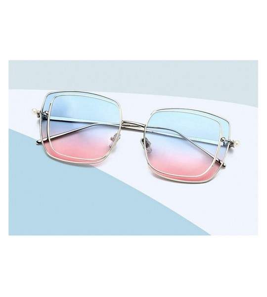 Square 2019 New Two-color lens sunglasses Brand Designer female double Frame Square men's pearls Glasses - CG18WOR2G6A $24.35