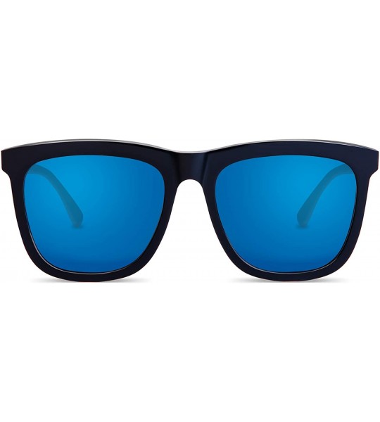 Square Polarized Sunglasses for Men UV Protection Mirrored Driving Black Square - Ice Blue - CV18NN5GGK4 $67.80