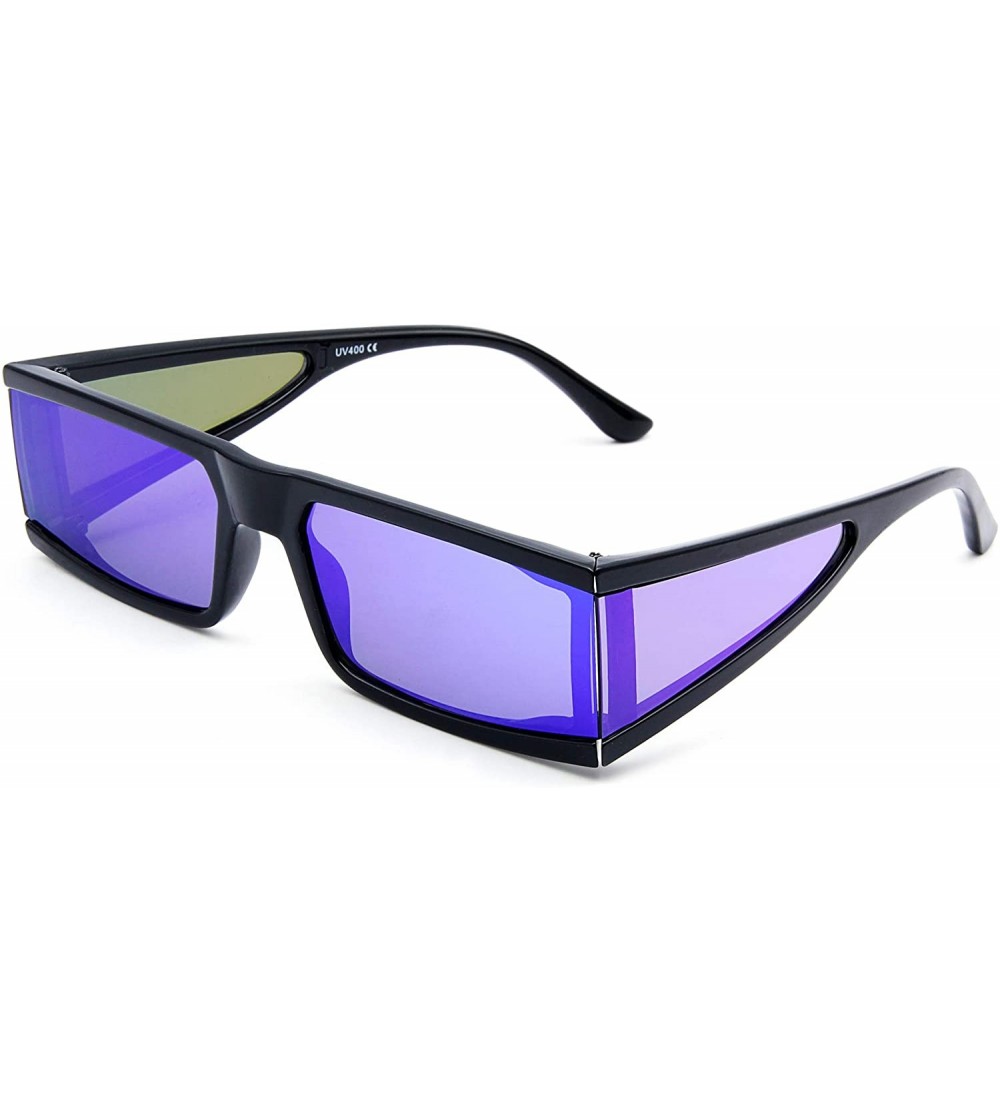 Rectangular Fashion Small Sunglasses Street Fashion Hiphop Swag Sun Glasses for Men Women - Blue - CM18WQE6IQU $21.86