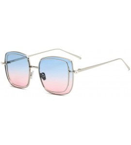 Square 2019 New Two-color lens sunglasses Brand Designer female double Frame Square men's pearls Glasses - CG18WOR2G6A $24.35