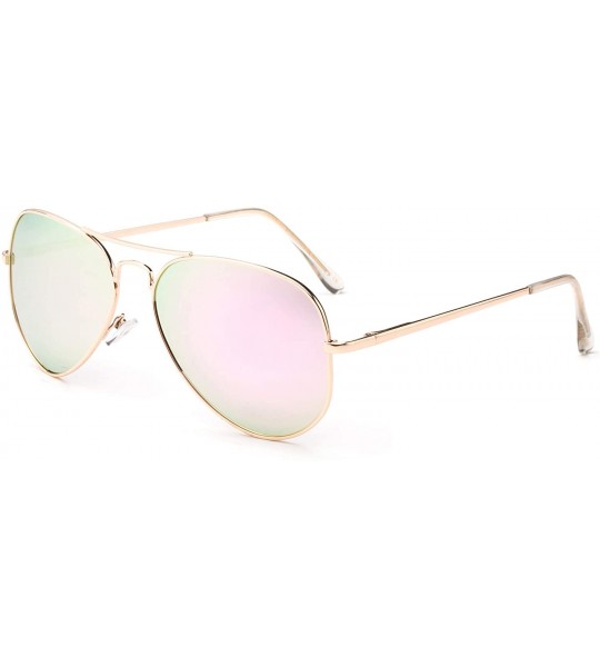 Aviator Polarized Aviator Sunglasses Mirrored Lens Classic Aviator Polarized Sunglasses Small - Pink Mirror - C218I64CIYD $19.01