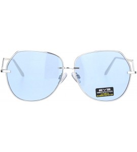 Butterfly Womens Down Temple Swan Arm Metal Rim Butterfly Sunglasses - Silver Blue - CP18O3R2RQO $22.73