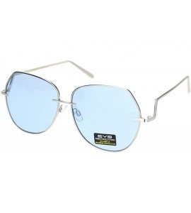 Butterfly Womens Down Temple Swan Arm Metal Rim Butterfly Sunglasses - Silver Blue - CP18O3R2RQO $22.73