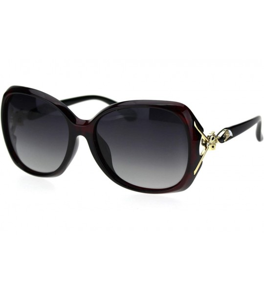 Butterfly Polarized Lens Womens Fox Tail Rhinestone Butterfly Plastic Sunglasses - Burgundy Smoke - CC18TN32LD9 $26.05