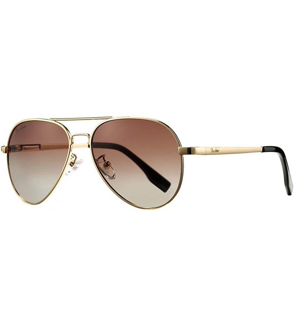 Aviator Polarized Aviator Sunglasses for Men and Women 100% UV Protection - 58mm - Gold Frame/Brown Gradient Lens - CN193UX8L...
