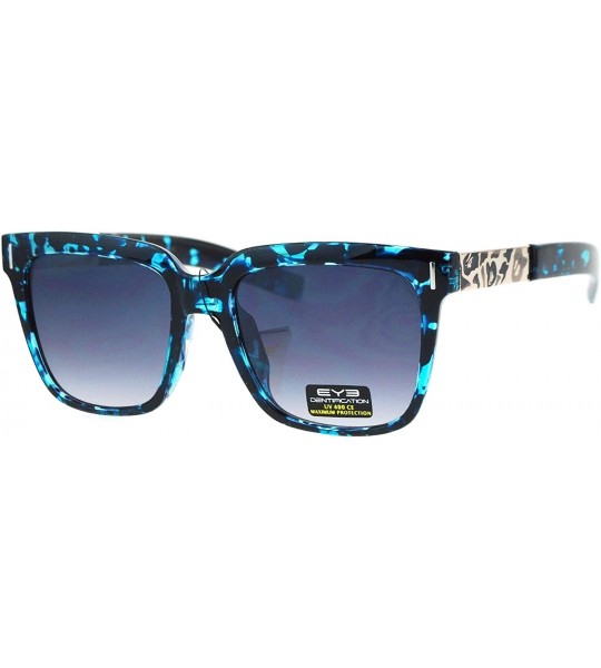 Square Unisex Square Frame Sunglasses Camo Design Metal Plate Temple UV 400 - Blue Tort (Smoke) - CL186SR6763 $19.09