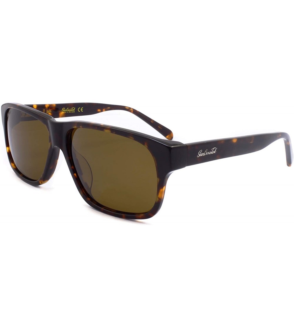 Rectangular Men Acetate Sunglasses Rectangle Polarized UV400 Lens - Demi - CI17Z5ND3YU $45.05