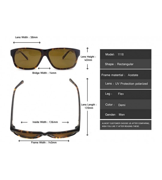 Rectangular Men Acetate Sunglasses Rectangle Polarized UV400 Lens - Demi - CI17Z5ND3YU $45.05