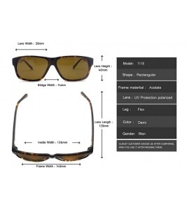 Rectangular Men Acetate Sunglasses Rectangle Polarized UV400 Lens - Demi - CI17Z5ND3YU $45.05