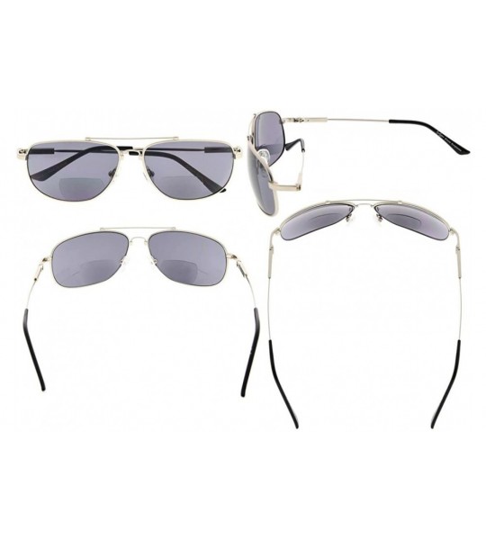 Rectangular Bifocal Reading Sunglasses Bendable Memory Sunshine Readers Women Men - Silver Frame Grey Lens - CI18035NAQ6 $45.23