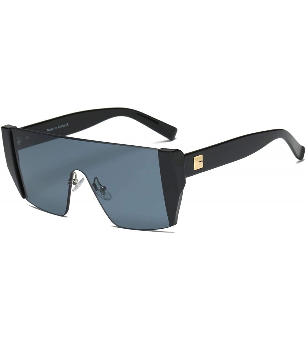 Square Women Retro Square Mirrored Flat Lens Shield Oversized UV Protection Fashion Sunglasses - Black - CL18WR9SMLM $36.42