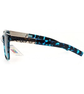 Square Unisex Square Frame Sunglasses Camo Design Metal Plate Temple UV 400 - Blue Tort (Smoke) - CL186SR6763 $19.09