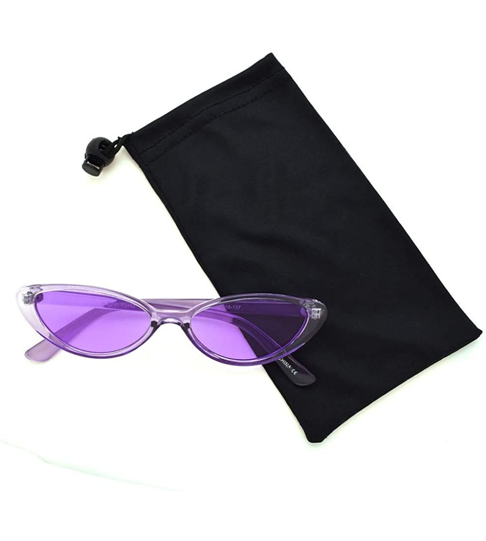 Cat Eye Retro Vintage Narrow Cat Eye Sunglasses 2462 - Crystal Purple - CL18SA0EA52 $17.74
