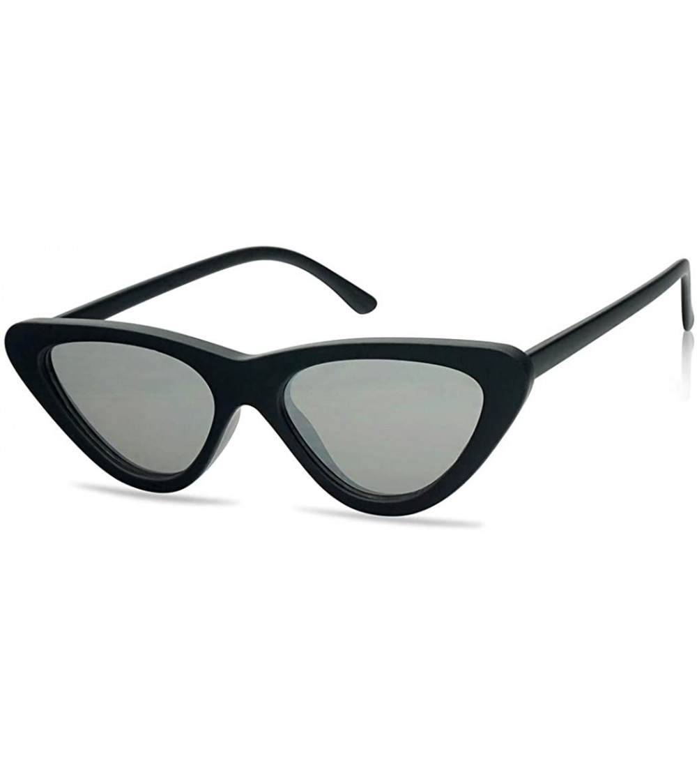 Goggle Slim 1990's Streamlined Narrow Flat Lens Cat Eye Mirrored Sunglasses - Matte Black Frame - Silver - C9189WHOICC $19.34