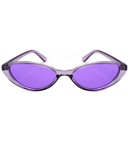 Cat Eye Retro Vintage Narrow Cat Eye Sunglasses 2462 - Crystal Purple - CL18SA0EA52 $17.74