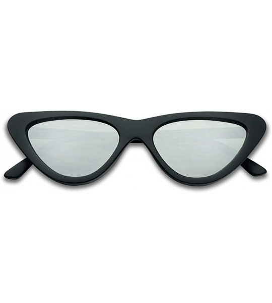 Goggle Slim 1990's Streamlined Narrow Flat Lens Cat Eye Mirrored Sunglasses - Matte Black Frame - Silver - C9189WHOICC $19.34