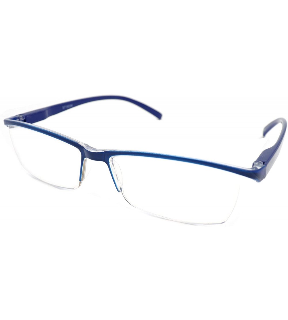 Rectangular Super Lightweight Reading Glasses Free Pouch HalfRim - Z1 Shiny Blue - CD18TWDOOTL $31.38