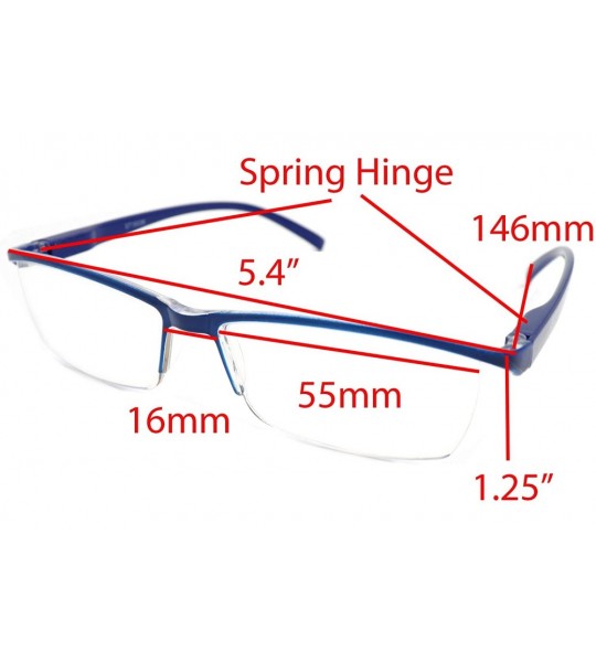 Rectangular Super Lightweight Reading Glasses Free Pouch HalfRim - Z1 Shiny Blue - CD18TWDOOTL $31.38