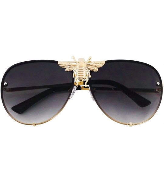 Rimless Pilot Sunglasses Oversize Metal Frame Vintage Retro Men Women Shades - Black - C918T427HOS $22.62